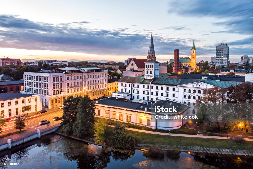 White Factory - the city of Lodz, Poland. Top view of the city of Lodz Lodz Stock Photo