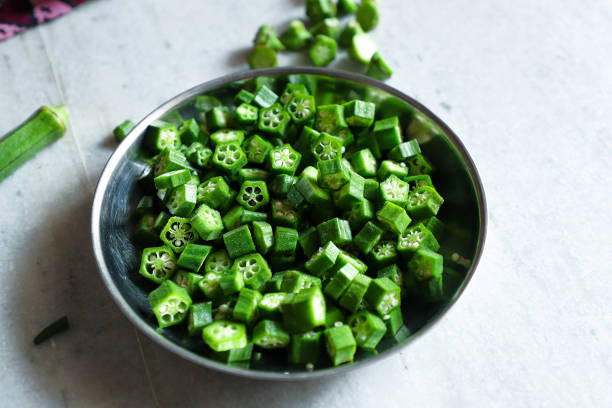 istock Fresh Green Cut Okra in Plate 1281482626