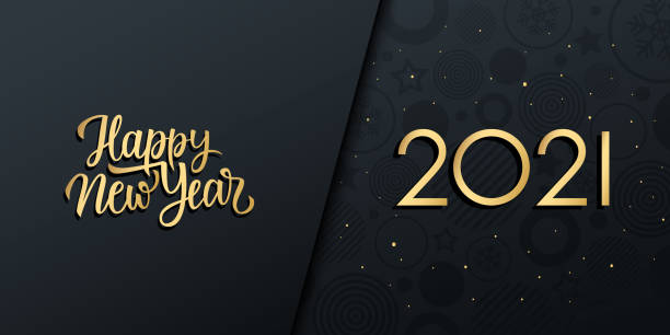 2021 New Year luxury holiday banner with gold handwritten inscription Happy New Year. 2021 New Year luxury holiday banner with gold handwritten inscription Happy New Year. Vector illustration. new years eve stock illustrations