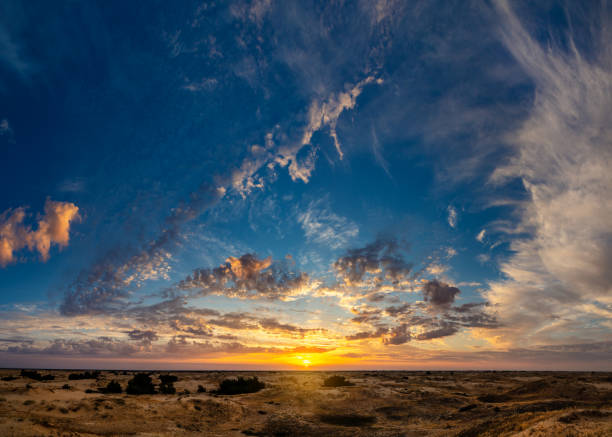 istock Beautiful morning desert landscape at sunrise with dunes. 1281483151