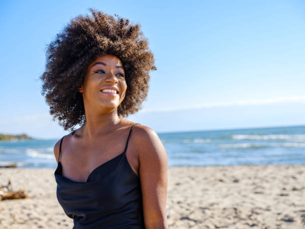 istock African woman on a sandy beach 1281484944