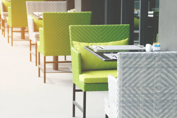 istock Terrace Dining Tables and Chairs with Settings available for Seating 1281488286