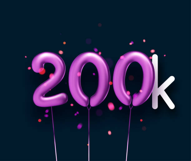ilustraciones, imágenes clip art, dibujos animados e iconos de stock de 200k signo globos violetas con hilos sobre fondo negro. - balloon pink black anniversary