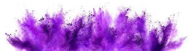 bright purple lilac holi paint color powder festival explosion isolated on white background. industrial print concept background