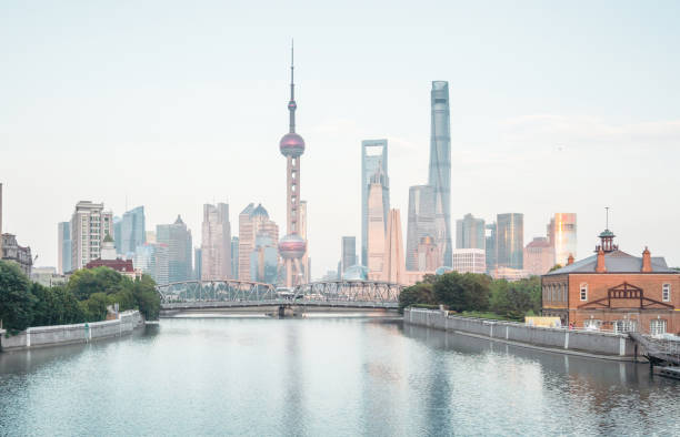 istock Shanghai skyline and Waibaidu bridge, China 1281491228