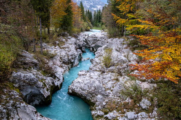 River Bed of Soca River in Julian Alps River Bed of Soca River in Julian Alps, Slovenia, Europe. ravine photos stock pictures, royalty-free photos & images