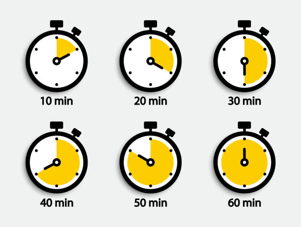 Set of stopwatch icons. Timers set. Clock, time and countdown. Vector elements. Set of stopwatch icons. Timers set. Clock, time and countdown. Vector elements. minute hand stock illustrations