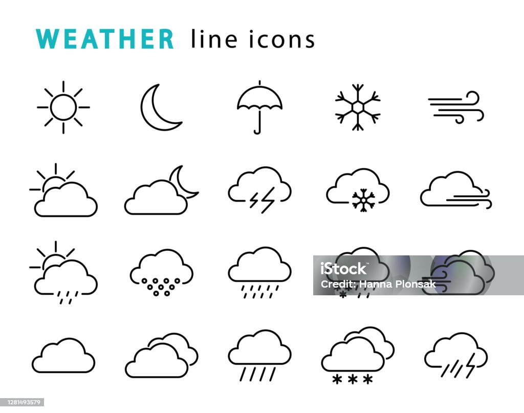 날씨 얇은 라인 아이콘 일기 예보 기호 벡터 웹 아이콘입니다 0명에 대한 스톡 벡터 아트 및 기타 이미지 - 0명, 가을, 겨울 -  Istock