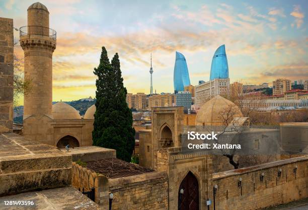 Old And Modern Architecture In Baku City Azerbaijan Stock Photo - Download Image Now