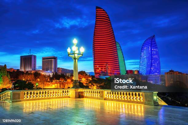 Baku City Night View Azerbaijan Stock Photo - Download Image Now - Baku, Night, Azerbaijan