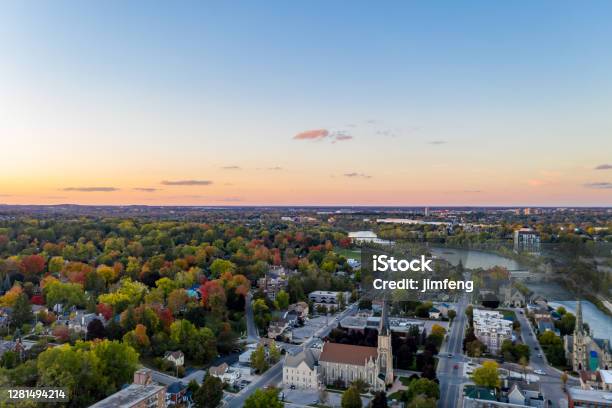 Aerial Cambridge Galt In Ontario Canada Stock Photo - Download Image Now - Aerial View, Autumn, Beauty