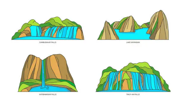 Vector illustration of Philippines linear landmarks or travel icon set