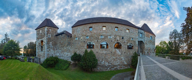 Ljubljana Castle Panorama Ljubljana, Slovenia - August 15, 2020: A panorama picture of the Ljubljana Castle taken outside its walls. ljubljana castle stock pictures, royalty-free photos & images