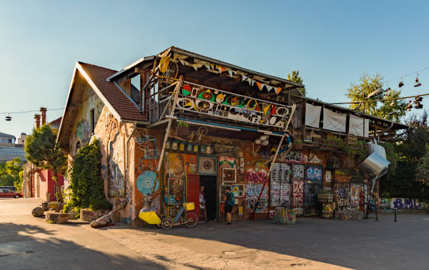 Ljubljana, Slovenia - August 21, 2020: A picture of one of the main buildings of the Metelkova Art Center.