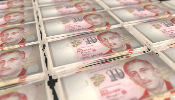 3D Bunch of 10 Singapore Dollars Money Banknote 3D illustration of Singapore dollar bills stacks background singapore cash stock pictures, royalty-free photos & images