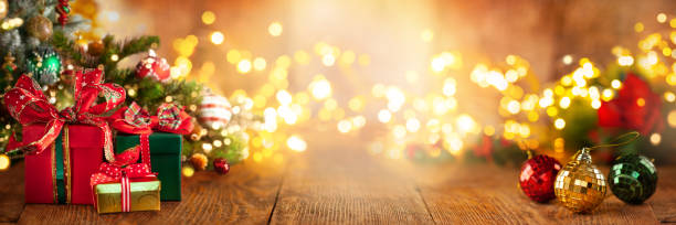 Christmas or New Year still life with Gift Boxes and baubles