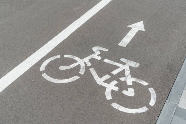 istock Bicycle path sign painted on the asphalt 1281505865