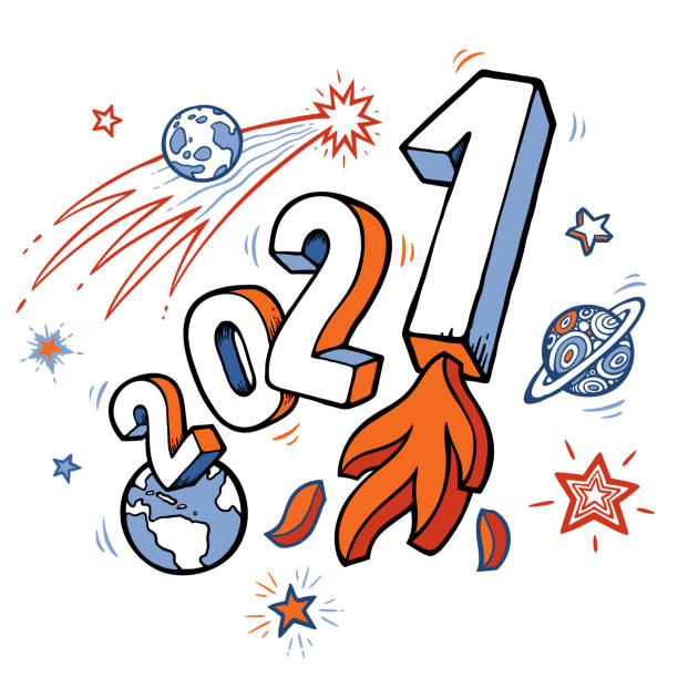 ilustrações de stock, clip art, desenhos animados e ícones de new year 2021 space concept - 0 1 year