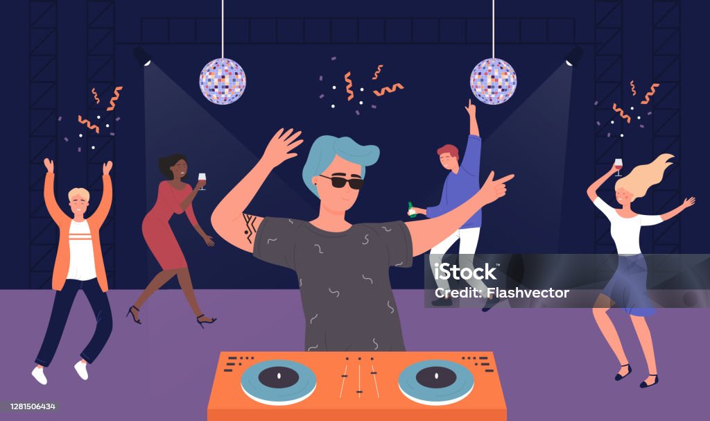 Night Club Musical Party Cartoon Friends People Listen To Dj Music And  Dancing Have Fun And Dance Stock Illustration - Download Image Now - iStock