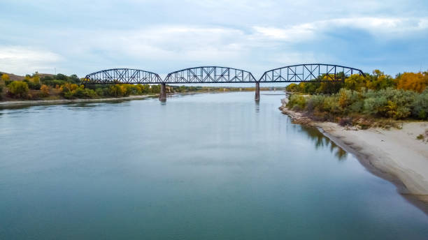 istock Low-Altitude Drone View over Missouri River in Bismark, North Dakota 1281507540