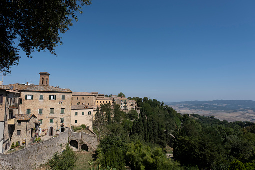 Panoramic view of a historic town in beautiful morning light in Umbria, Italy.
