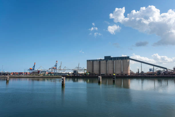 istock Logistics and transportation of Container Cargo ship and Cargo plane with working crane bridge in shipyard, logistic import export and transport industry background 1281507842