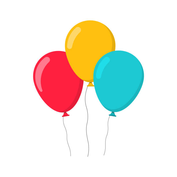 kilka nadmuchiwanych balonów w stylu kreskówki izolowane na białym tle. kompozycja wektorowa na urodziny, karnawał, targi i święta. - balloon stock illustrations