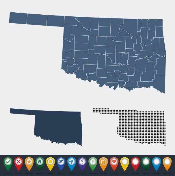 набор карт штата оклахома - cartography oklahoma map isolated stock illustrations