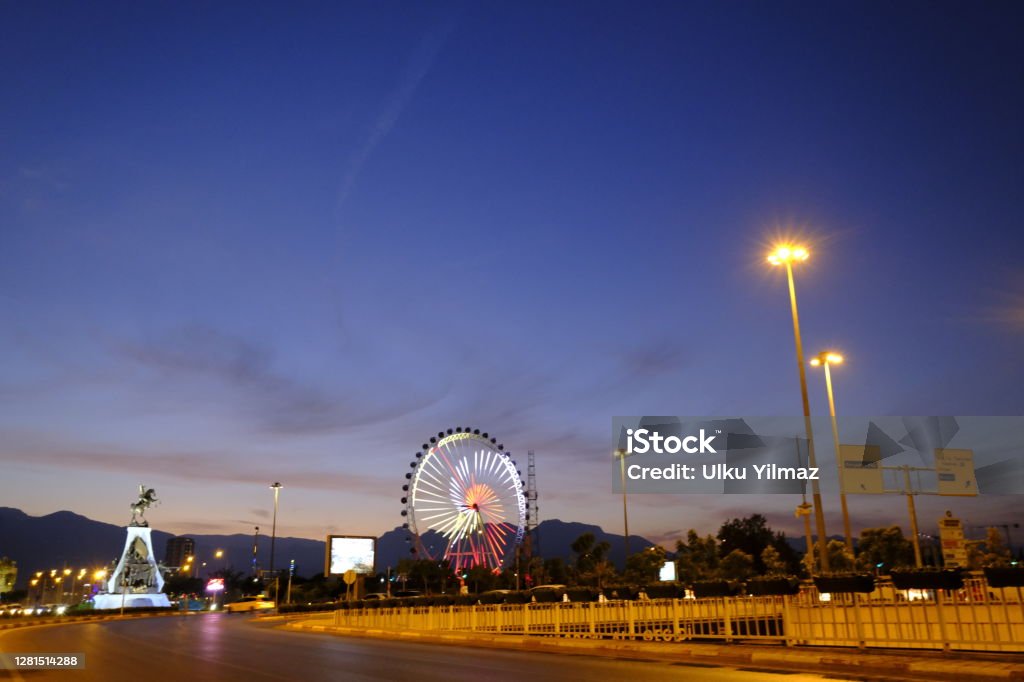 Ataturk Statue Ferris Wheel Afterglow Stock Photo