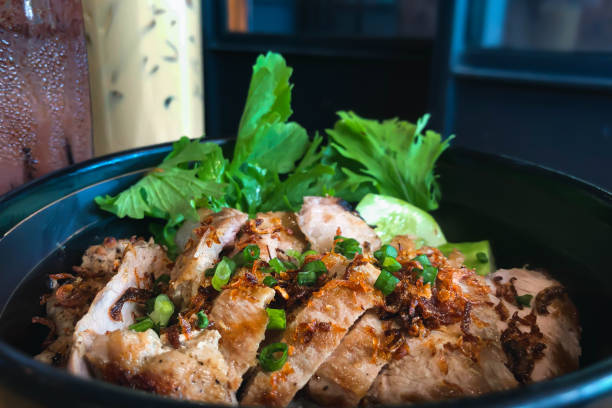 Grilled pork rice in bowl Japanese food.
