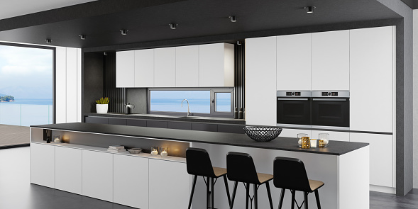 Modern kitchen with stainless gas stove