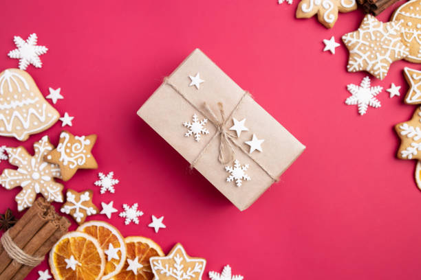 istock Christmas background with gingerbread cookies 1281537312