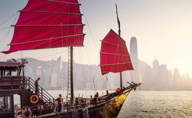 istock Hong Kong harbour in sunset time 1281537523