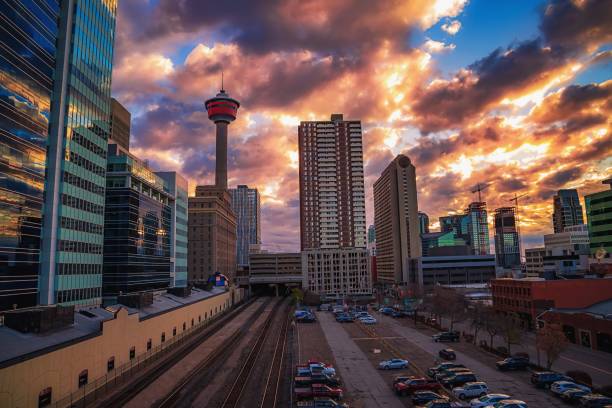 istock Cloudy Colorful Sunrise Over Downtown Calgary 1281541963