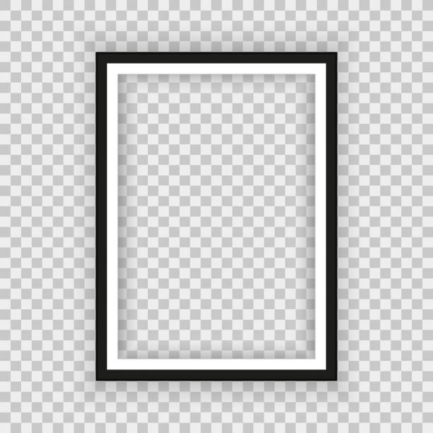 Black frame on a wall vector background design for your content Realistic black frame isolated on background. Perfect for your presentations. Vector illustration. blank playing card box stock illustrations