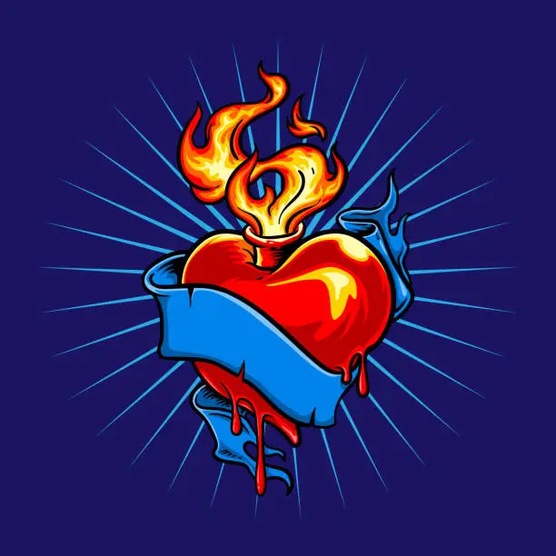 Vector illustration of flamed heart