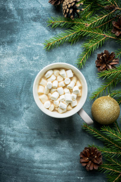 istock Christmas decorations with hot chocolate and marshmallows. Christmas background. 1281562981