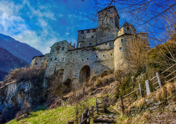 Shot of the Sand in Taufers castle in the Tyrolean Alps, Italy stock photo