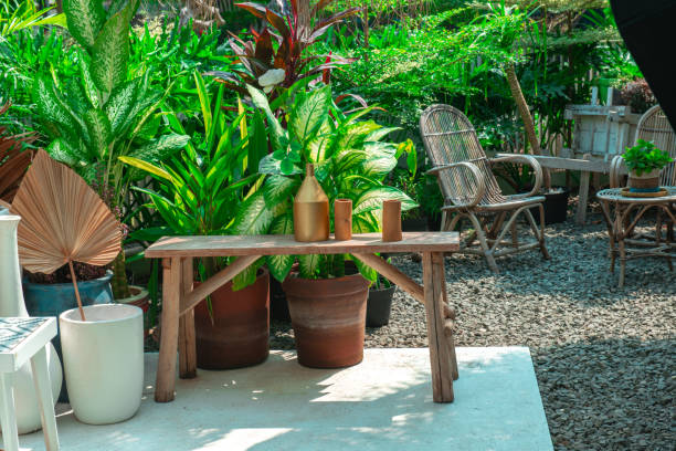 istock Green plants at outdoor with chairs 1281575095