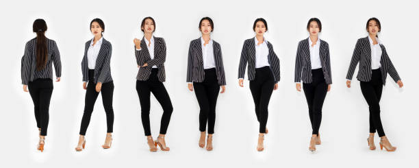 istock Different pose of same Asian woman full body portrait set 1281576283