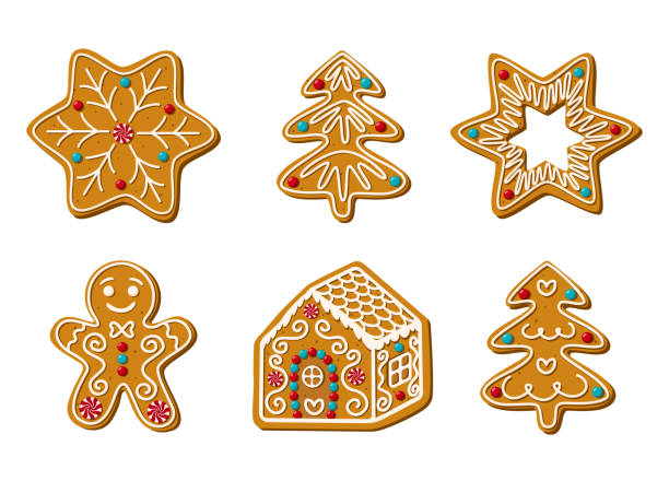 ilustrações de stock, clip art, desenhos animados e ícones de christmas gingerbread. festive homemade sweets. vector illustration - gingerbread cookie