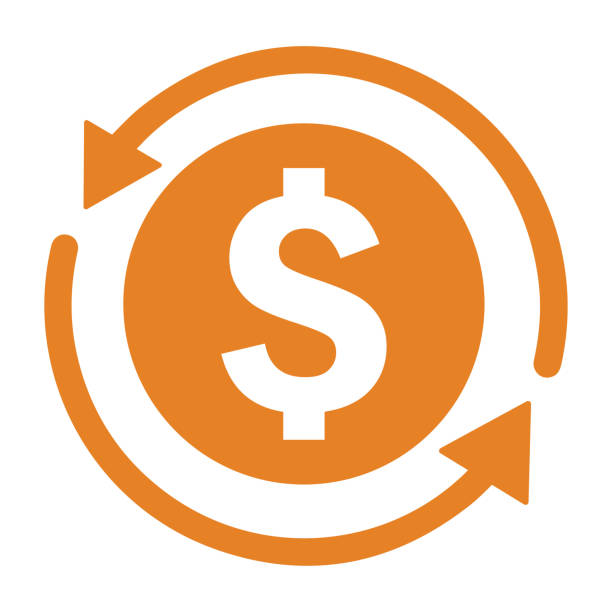 zurück, geld, rückerstattung sendesymbol. orange version - währung stock-grafiken, -clipart, -cartoons und -symbole
