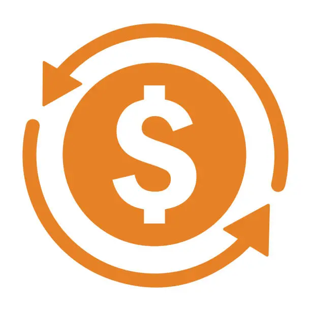 Vector illustration of Back, money, refund icon. Orange version