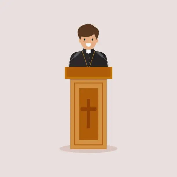 Vector illustration of Priest giving speech from tribune