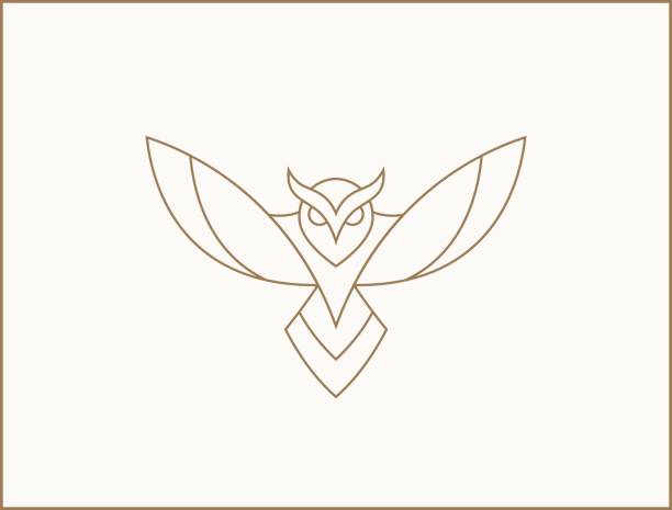 ilustraciones, imágenes clip art, dibujos animados e iconos de stock de ilustración moderna de búho minimalista. logotipo de búho lineal. - owl