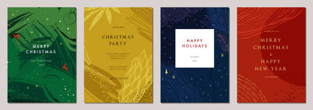 ilustrações de stock, clip art, desenhos animados e ícones de universal christmas templates_06 - xmas modern trees night