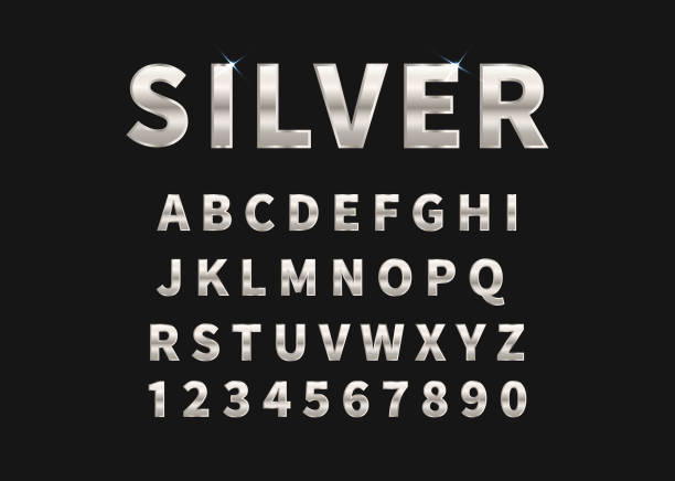 gümüş alfabe ve sayı kümesi. vektör çizimi - silver stock illustrations