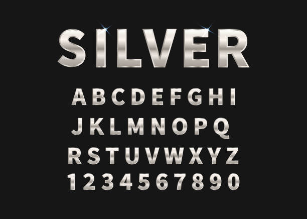 Silver set of alphabet and numbers. Vector illustration Silver set of alphabet and numbers. Vector illustration mercury metal stock illustrations