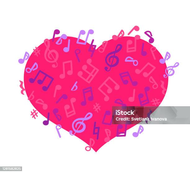 Pink Heart Note Layout With Flying Notes And Pink Heart Isolated On White Background ...