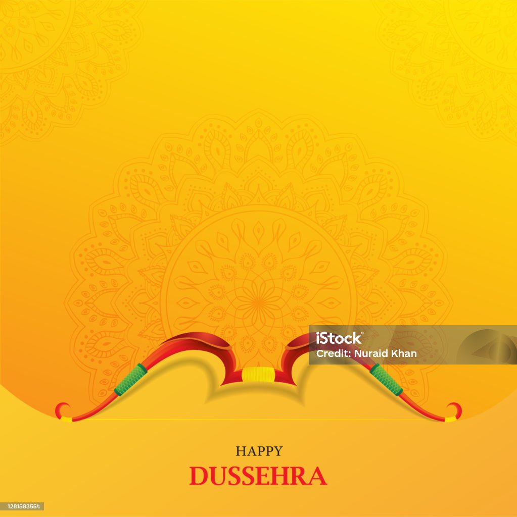 Happy Dussehra Indian Festival Card With Bow On Orange Background ...